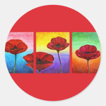 Pavots rouges de Valentine peignant - multi Adhésifs Ronds