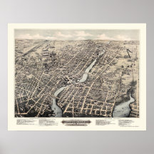 Pawtucket, carte panoramique de RI - 1877 Affiches