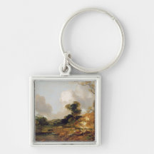Paysage avec le courant et le déversoir (huile sur porte-clefs
