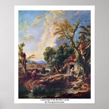 Paysage avec le frère Lucas par François Boucher Affiche