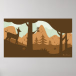 Paysage d'automne avec des cerfs communs poster