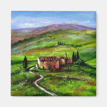 PAYSAGE DE LA TOSCANE AVEC LES COLLINES VERTES AIMANTS POUR RÉFRIGÉRATEUR