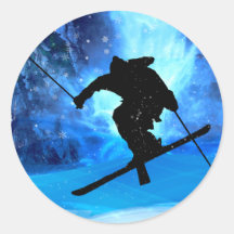Paysage d'hiver et skieur de style libre autocollants