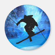 Paysage d'hiver et skieur de style libre magnets
