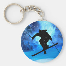 Paysage d'hiver et skieur de style libre porte-clefs