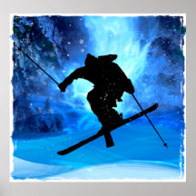Paysage d'hiver et skieur de style libre posters
