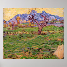 Paysage, olivier, montagnes, Vincent van Gogh Posters