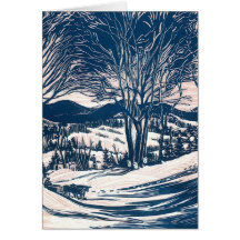 Paysage vintage de Noël, montagnes d'arbres de nei Carte De Vœux