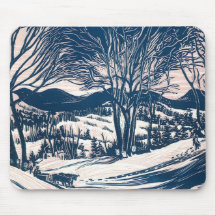 Paysage vintage de Noël, montagnes d'arbres de nei Tapis De Souris