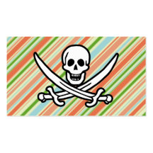 Peach & Forest Green Striped Jolly Roger Business Card Template