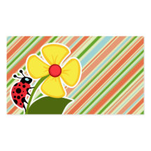 Peach & Forest Green Striped Ladybug Business Card