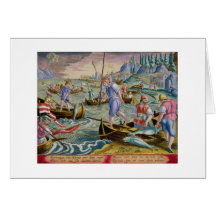 Pêche avec des filets et des tridents dans la baie cartes de vœux