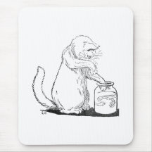 Pêche de chat dans le pot en verre tapis de souris