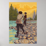 Pêche de mouche de l'Orégon - affiche vintage de v