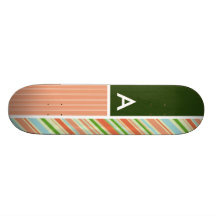 Pêche et rayures de Forest Green ; Rayé Skateboard Customisable
