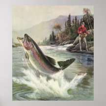 Pêche vintage de pêcheur de poissons de truite arc posters