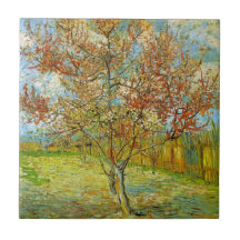 Pêcher rose de Van Gogh dans la fleur, art vintage Carreaux En Céramique