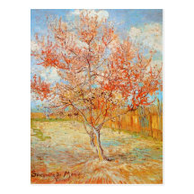 Pêcher rose de Van Gogh en carte postale de fleur