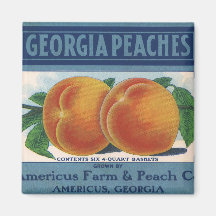 Pêches de la Géorgie, art vintage d'étiquette de c Aimants Pour Réfrigérateur