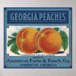 Pêches de la Géorgie, art vintage d'étiquette de c Affiches