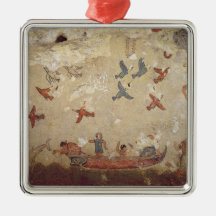Pêcheurs dans voler de bateau et d'oiseaux décorations de noël