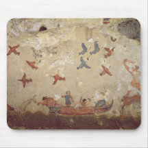 Pêcheurs dans voler de bateau et d'oiseaux tapis de souris
