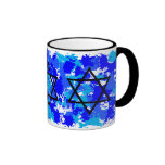 Peignez l'étoile juive bleue d'éclaboussure tasse à café
