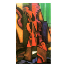Peinture cubiste de violon et de guitare d'art par carte de visite