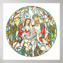 Peinture de nativité en verre souillé affiches