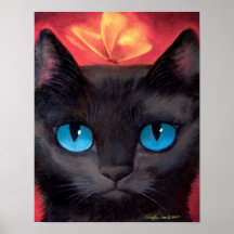 Peinture de papillon de chat noir - affiche