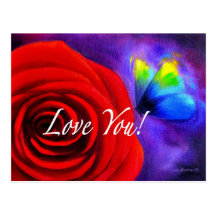 Peinture de papillon de fleur de rose rouge - mult cartes postales