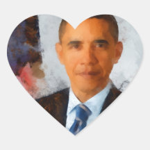 Peinture de portrait d'Obama Autocollant En Cœur