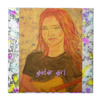 peinture d'égouttement de fille de guitare carreaux