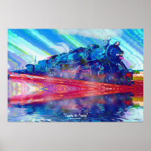Peinture moderne de train de vapeur de prairies su