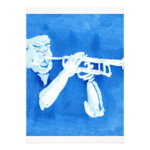 Peinture pour aquarelle bleue de trompettiste cartons d'invitation personnalisés
