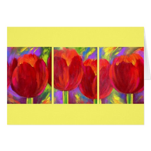 Peinture rouge d'art de fleurs de tulipes - multi carte de vœux