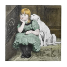 Peinture victorienne de fille pleine d'adoration d carreaux en céramique