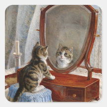 Peinture vintage de chat mignon de Kitty par Frank Sticker Carré