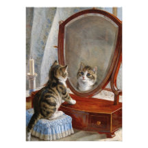 Peinture vintage de chat mignon de Kitty par Frank Cartons D'invitation