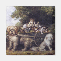 Peinture vintage des chiens et des voitures voyage aimant pour réfrigérateur