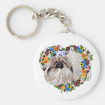 Pekingese à un coeur floral porte-clefs
