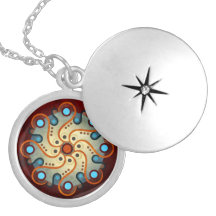 Pendentif abstrait floral bleu d'argent d'art de v