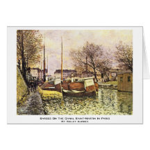 Péniches sur le canal St Martin à Paris Carte De Vœux