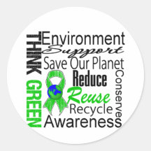 Pensez le collage vert d'environnement autocollants ronds