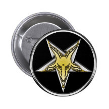 Pentagone étoilé argenté inversé avec la tête d'or badges