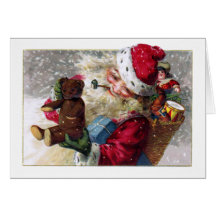 Père Noël avec le nounours et les jouets Carte