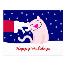 Père Noël choyant le chat mignon Carte Postale