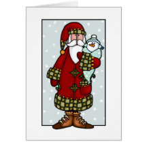 père Noël et bébé de neige Cartes De Vœux