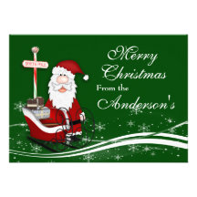 Père Noël et sa carte de voeux de Noël de Sleigh Cartons D'invitation