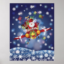 Père Noël pilotant l'affiche classique d'avion